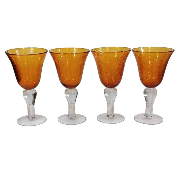 Artland Other - Excellent 4 or 8 Artland Iris Amber Gold Art Glass Bubble Water Goblets Art Deco